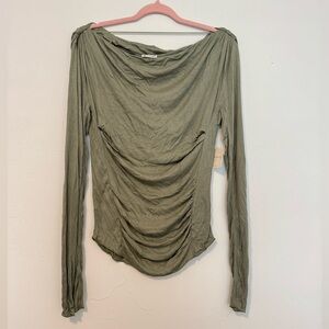 NEW Free people intimately Olive Green Ruched Long-Sleeve Top size large soft